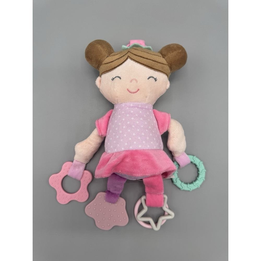 Kellytoy Cloth Girl Doll Stroller Clip on Rattle Plush Teether 8"